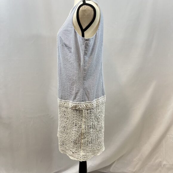 London Times sleeveless seersucker embroidered lace blue dress 10P - Picture 4 of 7